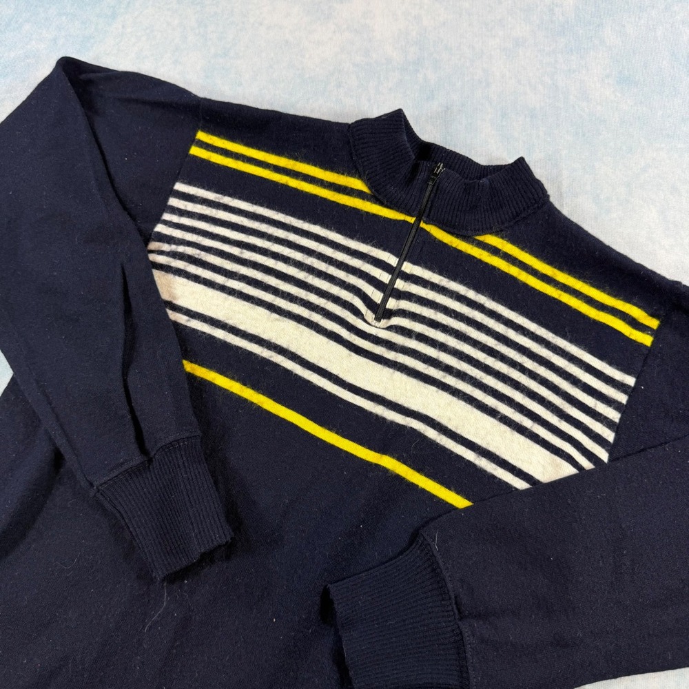 Sergal Cycling Jersey Mens 5 Navy Blue Excellent Vintage Italy Wool Striped Zip